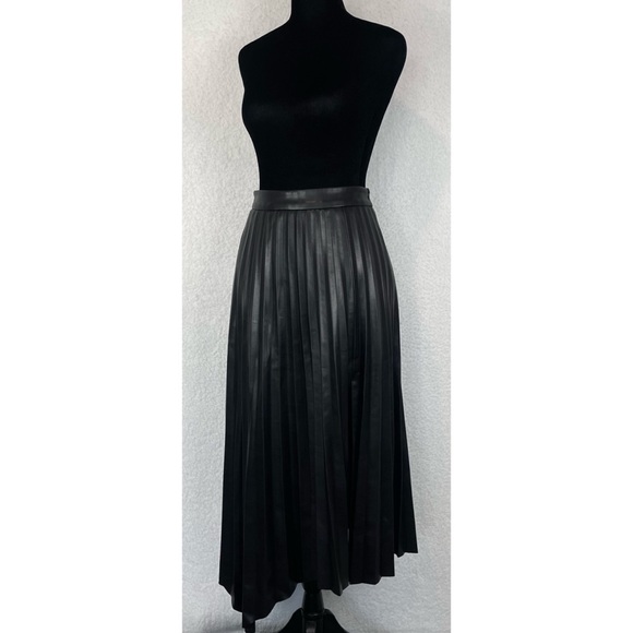 JONATHAN SIMKHAI • Black Vegan Leather Jayla Pleated Asymmetrical Midi Skirt, 2 - Picture 4 of 16